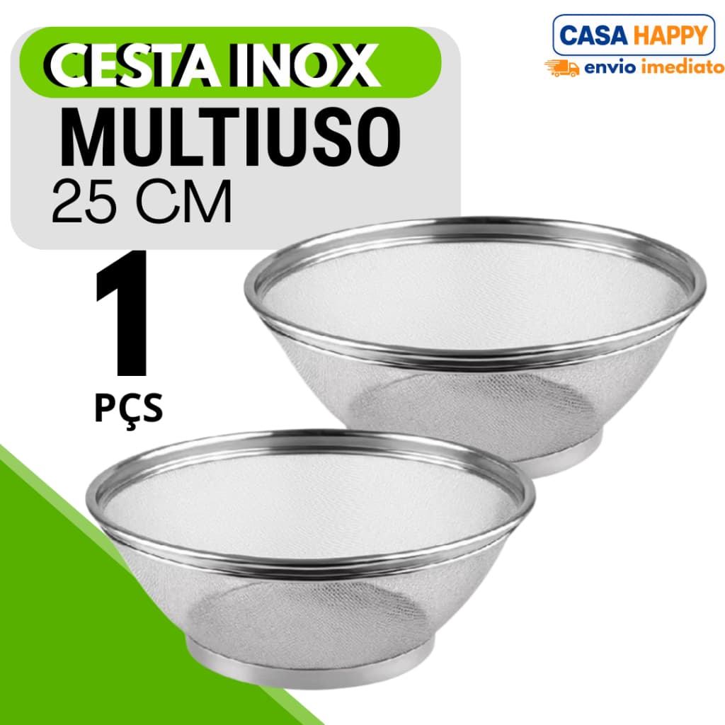 Escorredor Cesta Inox 25cm Alta Durabilidade para Cozinha para Lavar e Escorrer Alimentos
