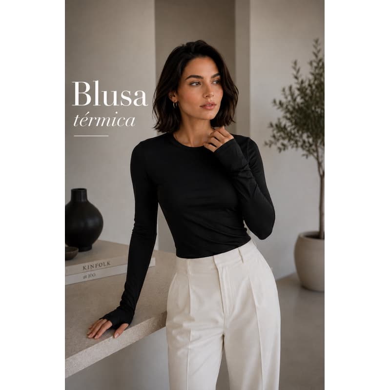 Blusa térmica feminina Gola Redonda com Luvas