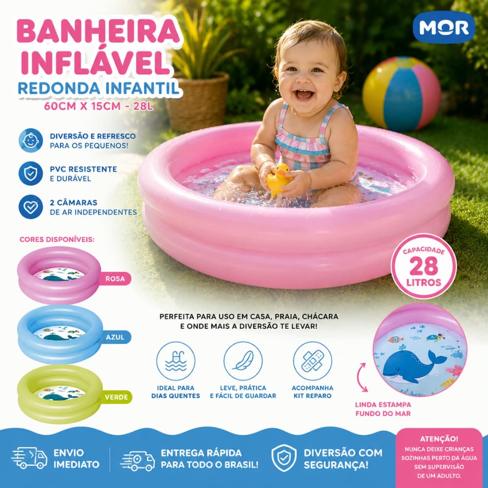 Banheira Inflável Redonda ENVIO IMEDIATO - 28 litros Para Bebê 60 X 15cm Mor