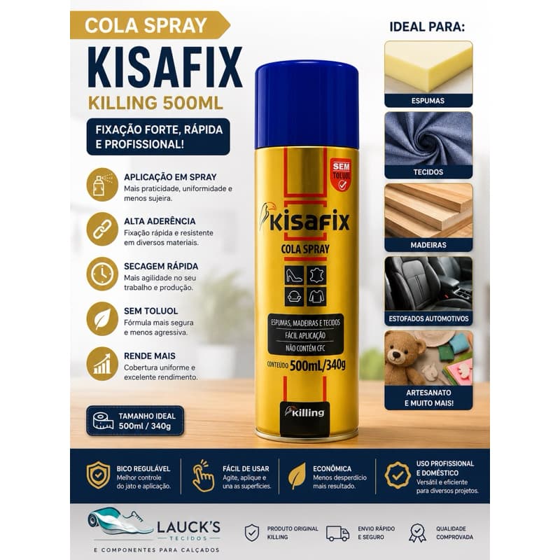 Cola Spray Kisafix 500ml Killing Adesivo Contato Multiuso Para Espuma Tecido Couro Madeira