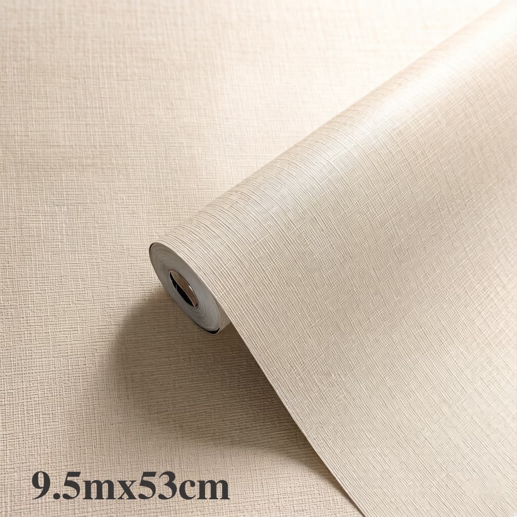 Papel de Parede Reforçado Linho Bege Claro Premium Impermeável Resistente ao Rasgo para Sala Quarto 9,5M×53CM