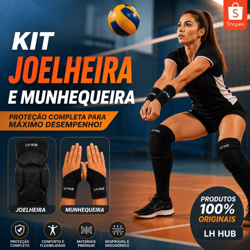 Joelheira Esportiva Par + 2 Munhequeiras Kit Proteção Esporte e Academia Adulto
