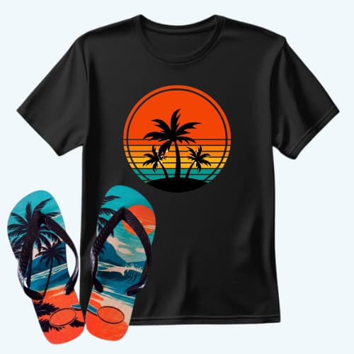 Kit Camiseta + Chinelo Tropical Sunset Combo Exclusivo Lançamento