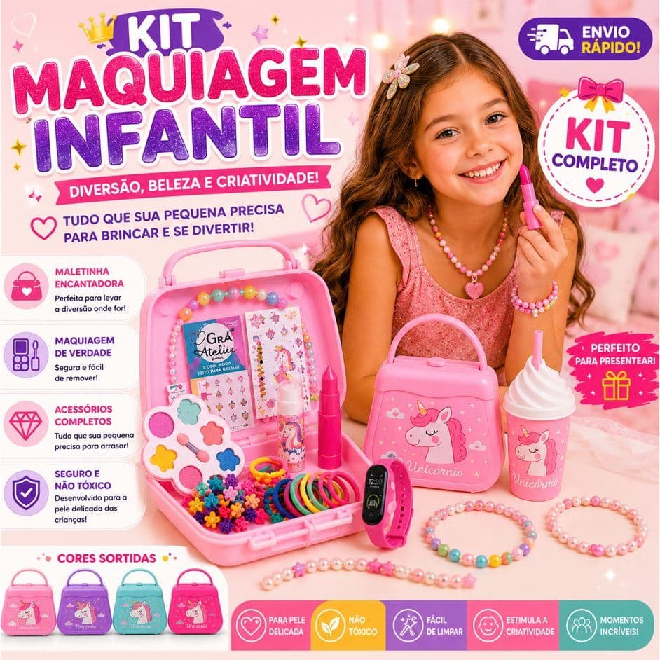 KIT MALETA INFANTIL COM MAQUIAGENS E ACESSÓRIOS – DIVERSÃO E CRIATIVIDADE PARA AS PEQUENAS PRINCESAS