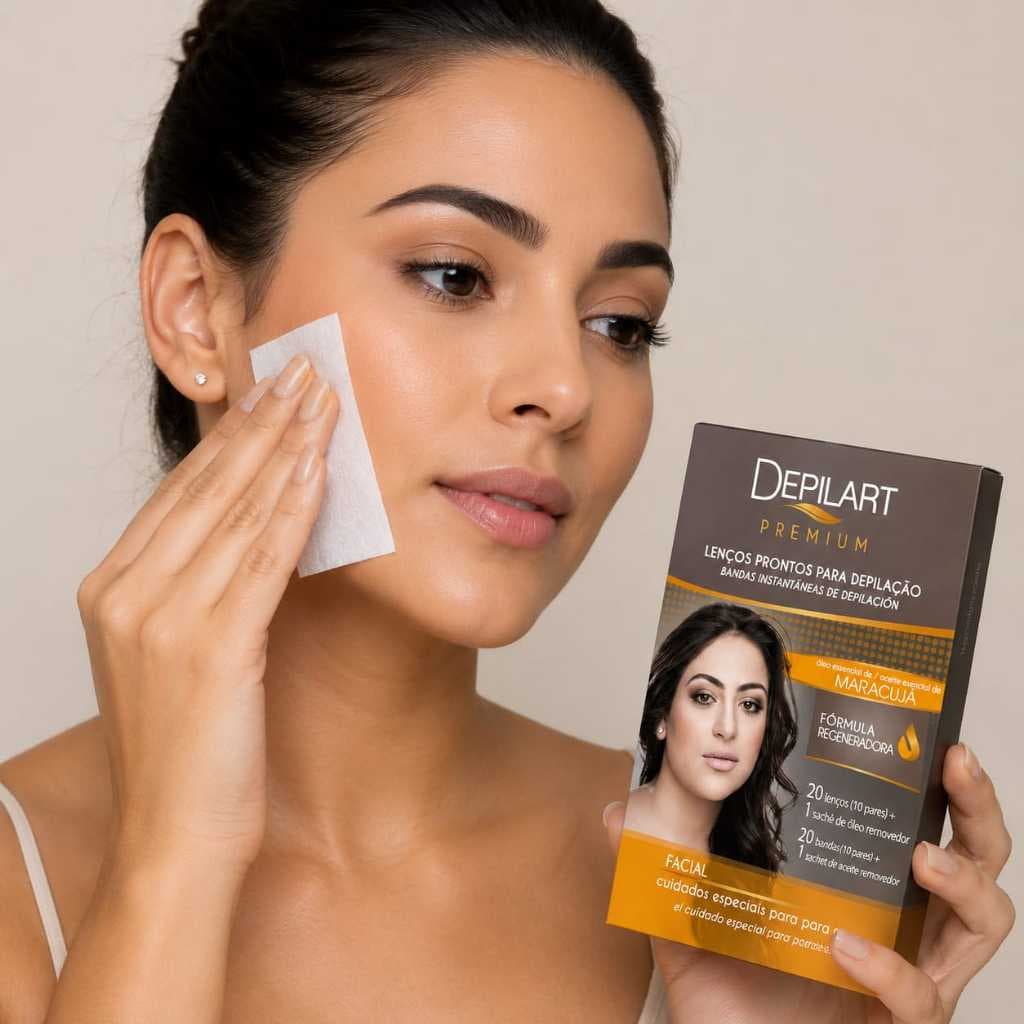 Folhas para Depilação Facial Depilart 20 Lenços + 1 Sachê de Óleo Removedor