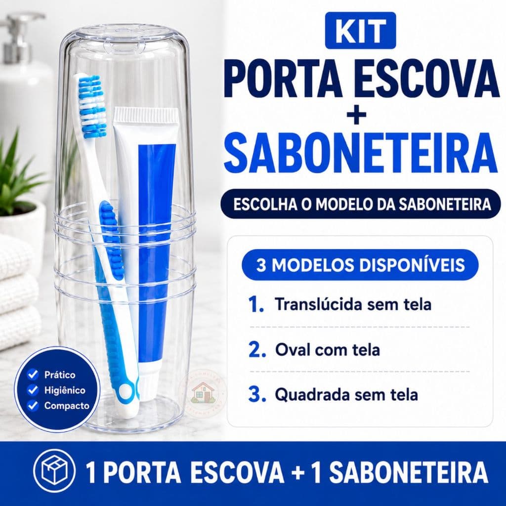 Kit Porta Escova de Dentes com Tampa + Saboneteira Organizador Banheiro Cores Sortidas