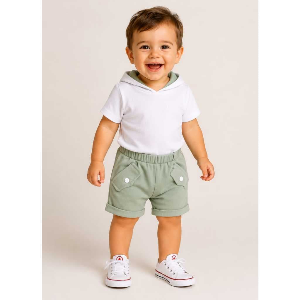 Conjunto Bebê Menino Body + Short Estilo Blogueirinho Algodão