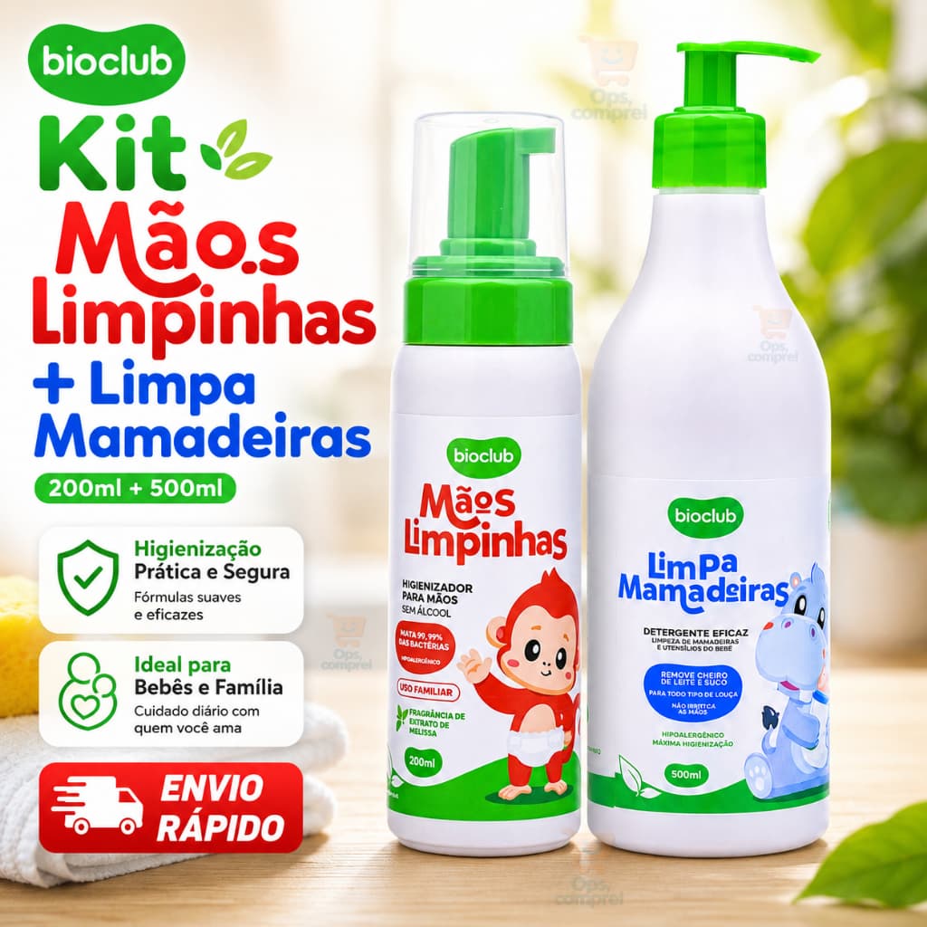 Kit Mãos Limpinhas Higienizador E Limpa Mamadeira Garrafa Infantil Tudo Limpinho