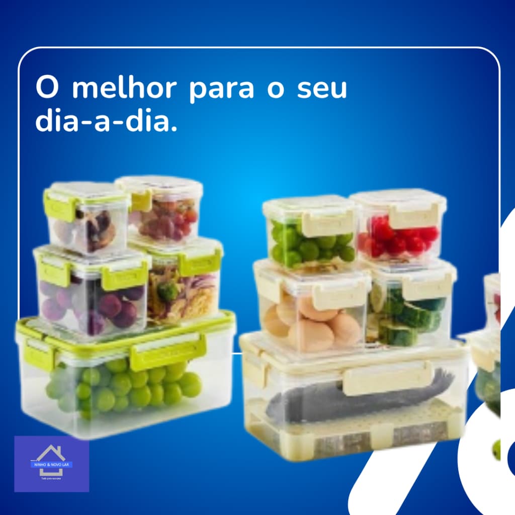 Conjunto 5 Potes Plásticos Tampas Seguras Cestos Organizadores Coloridos Armazenamento