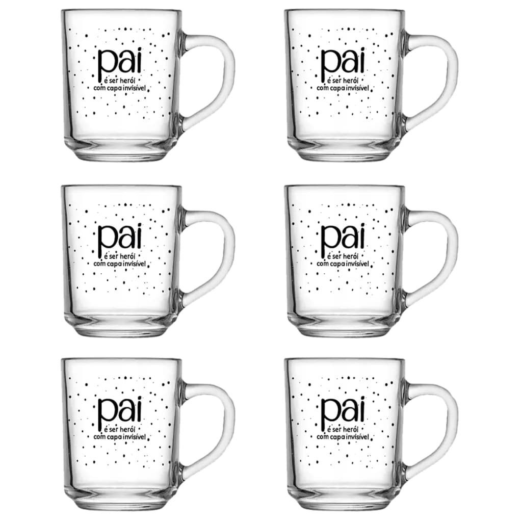 Kit Jogo De Caneca Xicara De Vidro Decorado 230ml Pai Papai Dia Dos Pais