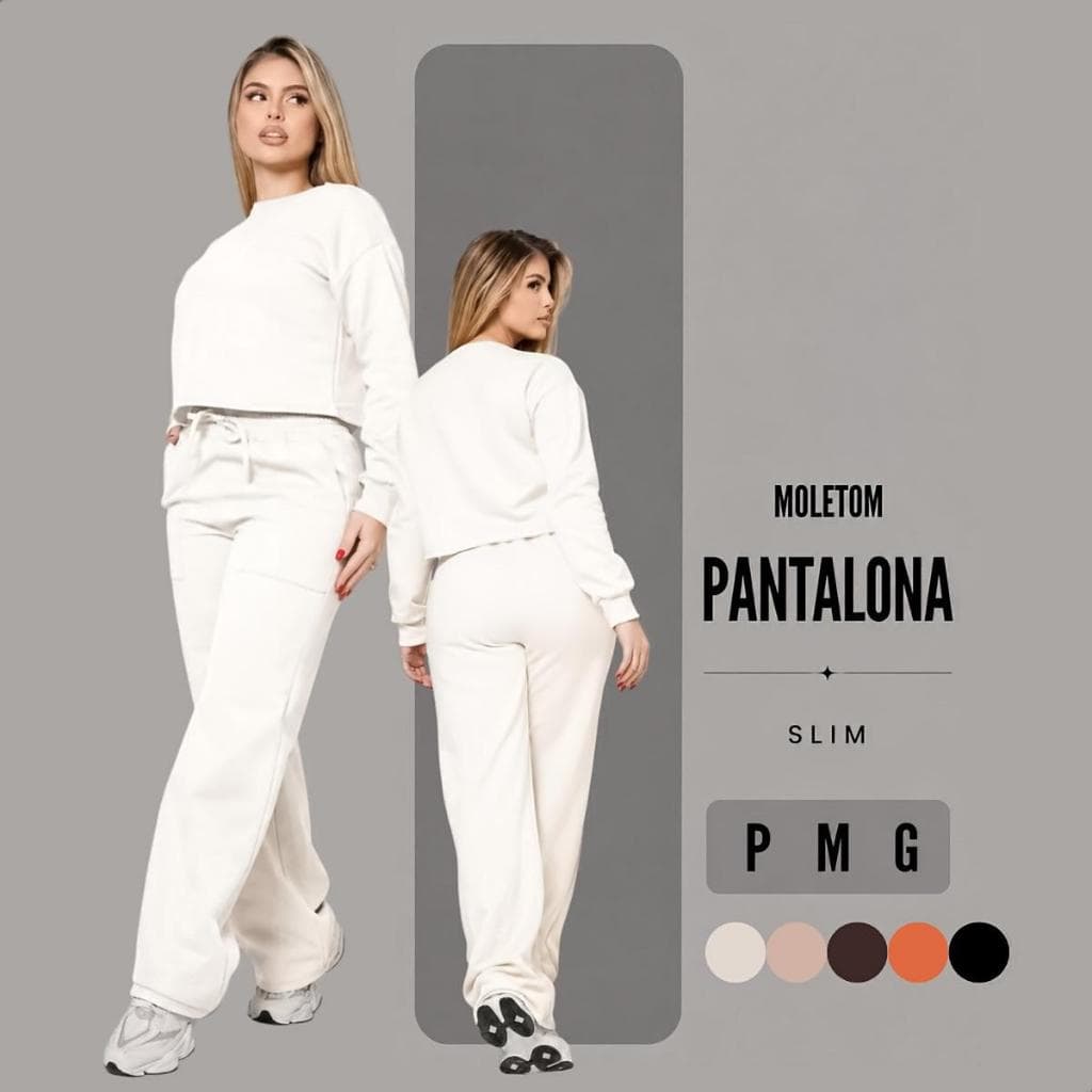 Conjunto De Moletom Blusa Cropped E Calça Pantalona Flanelado Super Luxo Inverno Tendência