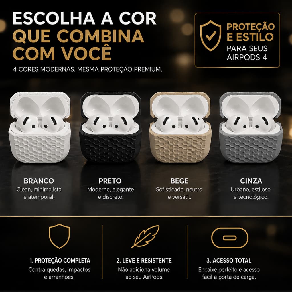 Case Para AirPods 4 Texturizada Anti Impacto l Branco Preto Bege E Cinza