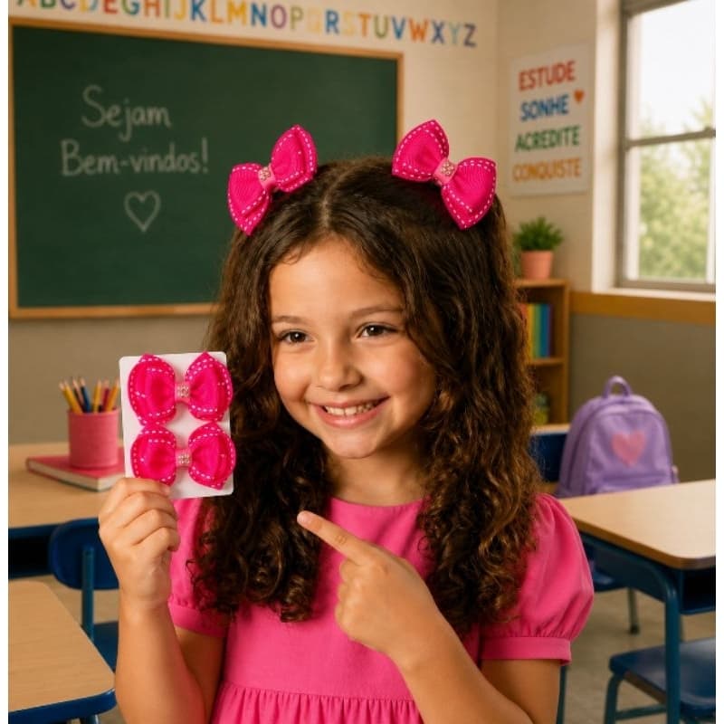 par de laços infantil na cor rosa