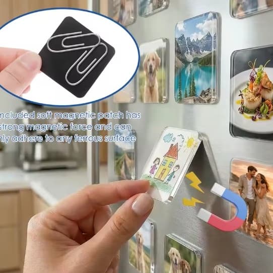 40 ou 100 jogos de Ímã de Geladeira Quadrado de ACRÍLICO 5x5cm | Personalizável com Foto, Logo e Frases