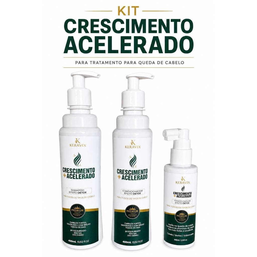 Kit Crescimento Acelerado Shampoo + Condicionador 400ML + Tonico Capilar 100ML Anti Queda Keravix