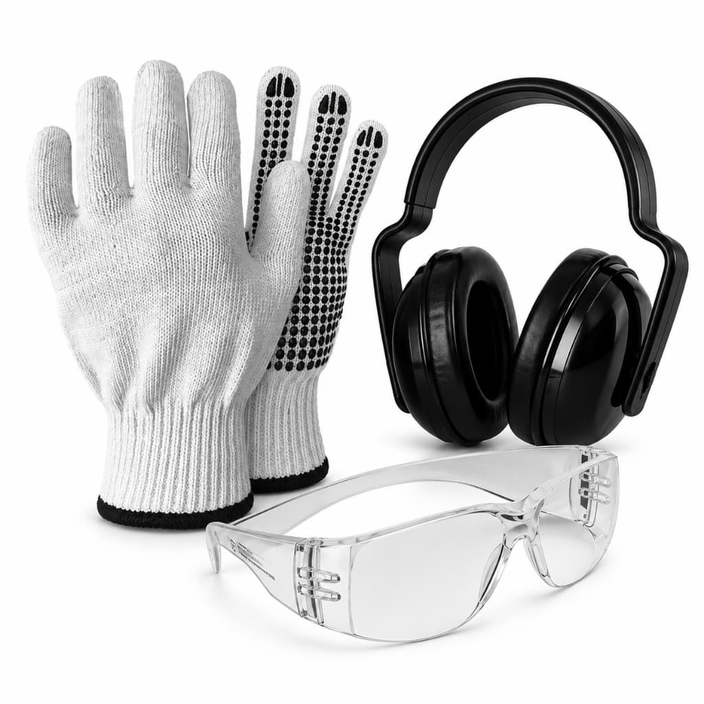 Kit EPI Segurança Completo Luva Tricotada + Óculos Minotauro + Protetor Auricular Concha