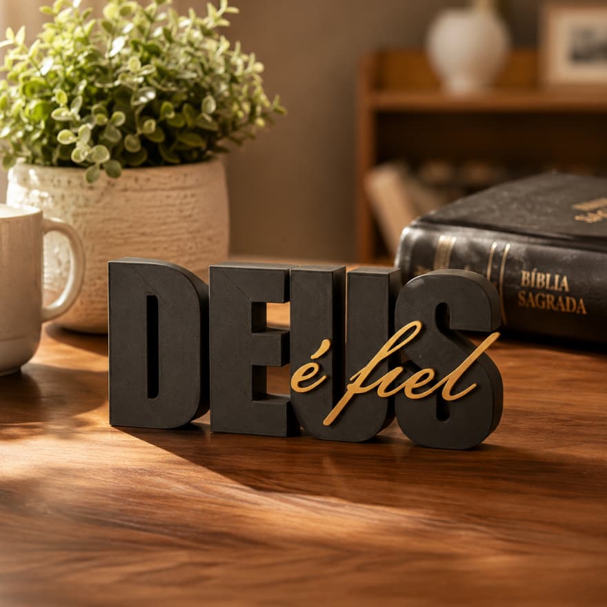 Letreiro Decorativo Deus é Fiel Decoração Crista De Mesa Cantinho Oração