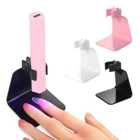 Suporte Base Acrílico Caneta UV LED | Mini Cabine Portátil | Suporte Dedo Unha Gel | Rosa Branco