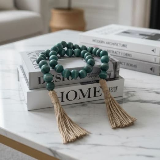 Colar De Mesa Decorativo Verde Com Tassel | Decoração Para Sala, Aparador E Bandejas 90cm