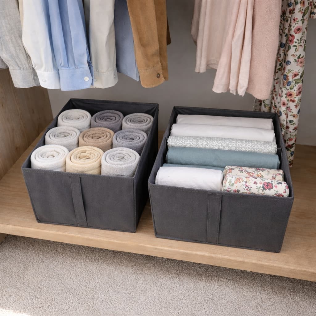 Kit Cesto Organizador De Roupas Com Divisória Caixa Organizadora Dobrável Closet