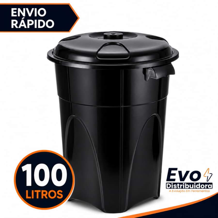 Cesto de Lixo Lixeira Cestão 100 Litros Com Tampa Preto Reforçado