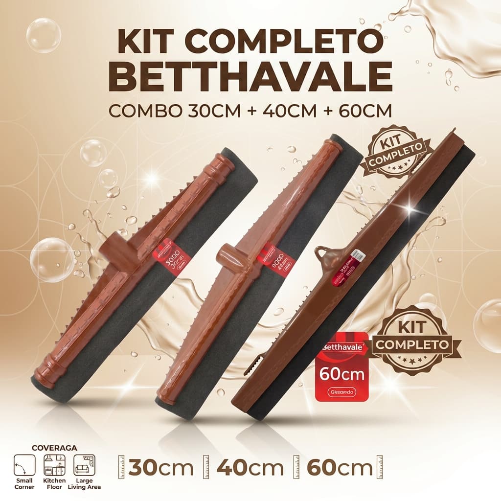 Kit 2 a 3 Rodos Betthavale Sem Cabo Puxa Água Piso Banheiro Cozinha Casa Limpeza Borracha Dupla