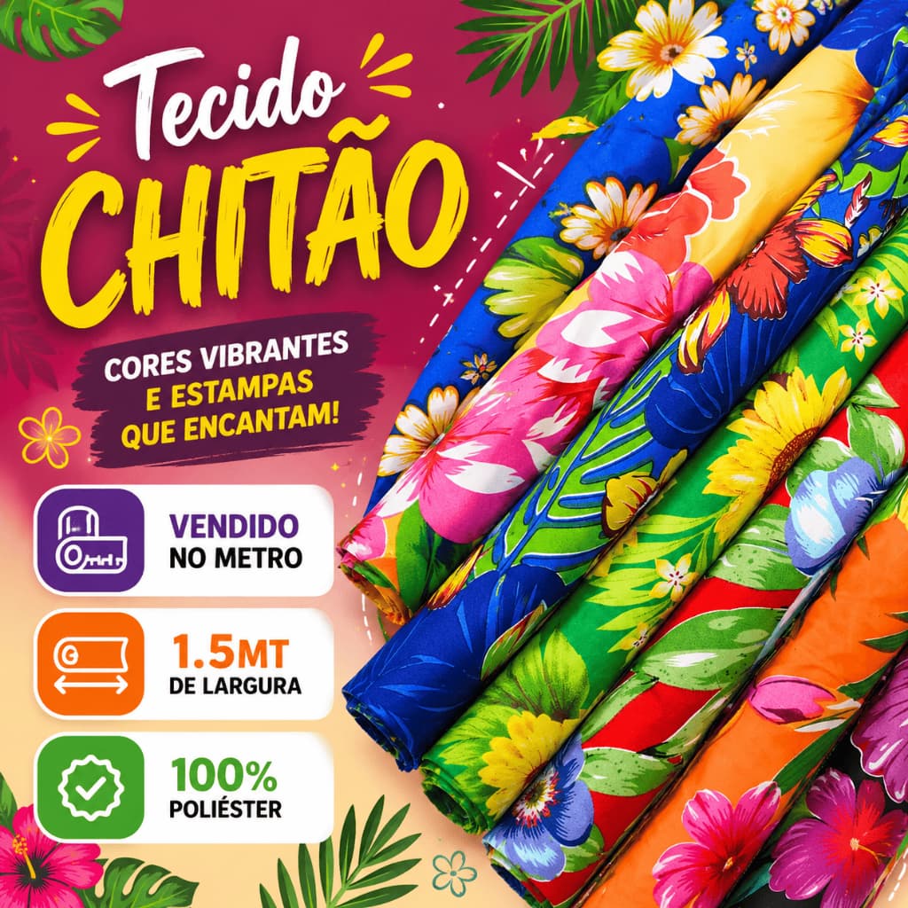 Tecido Chitão 100% Poliester 1,50mt de Largura Vendido no METRO