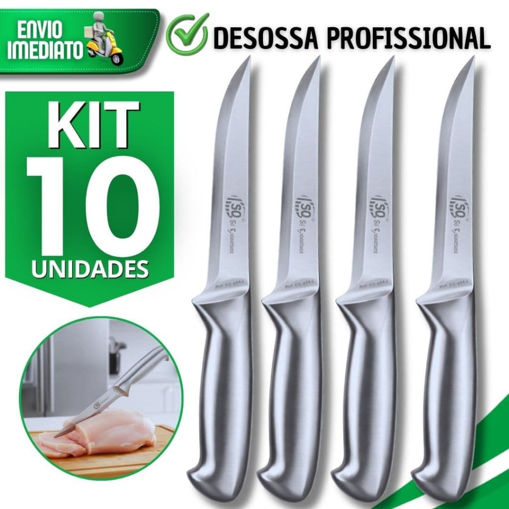 Faca Desossa Profissional Inox 6" Facas Açougueiro Chef Cozinha Cabo Inox Escovado Utensílios