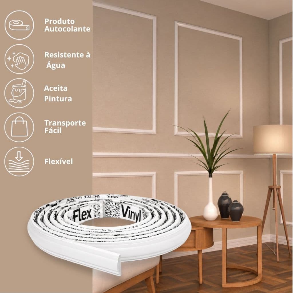 Boiserie Eva Autocolante Flexível Moldura Branco 2,5cm Roda Meio Parede Decorativo À Prova D’Água