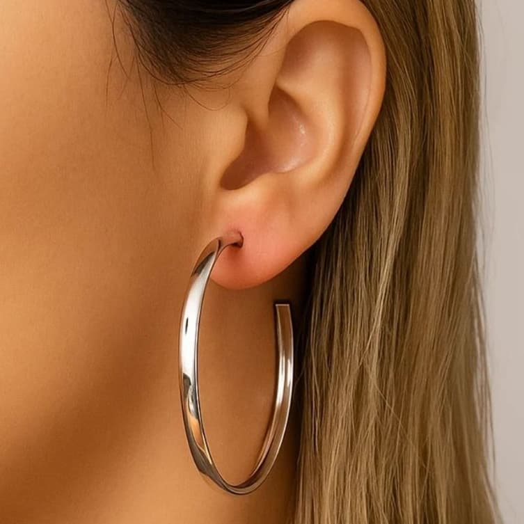 Brinco Argola Grande Lisa de Aço Cirúrgico Inoxidável Antialérgico Feminino Moda