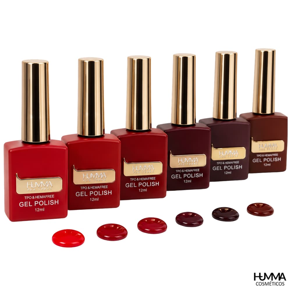 Kit 6 Esmaltes Gel Coleção Desejo 12ml Cabine Led/Uv Alta Pigmentação Seca Rápido - Humma