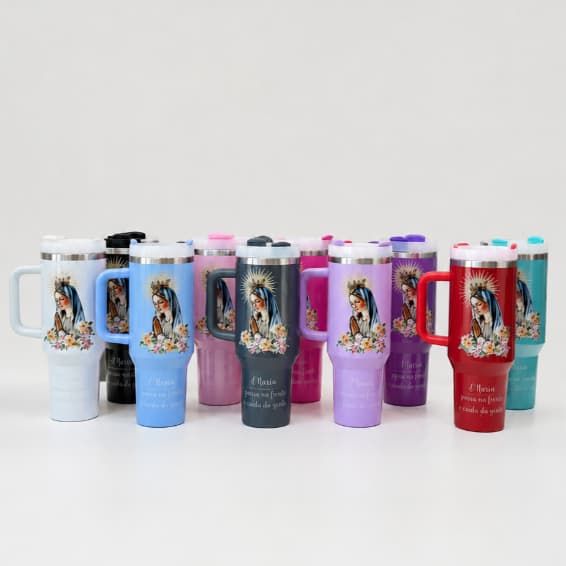 Copo Garrafa Térmica 1200ml Personalizada - Nossa Senhora Com Canudo