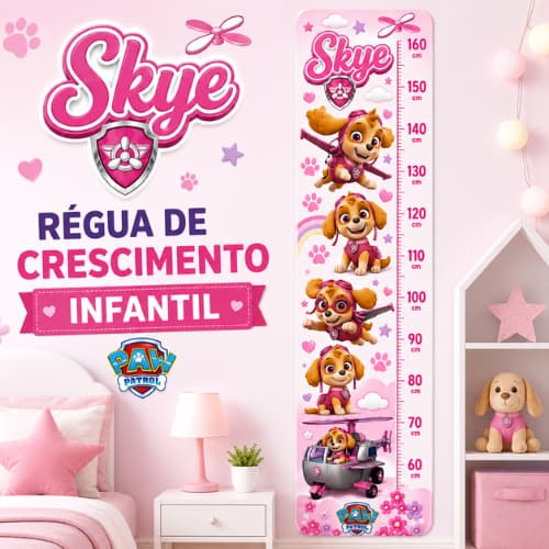 Régua de Crescimento Skye Patrulha Canina Adesivo Infantil Decorativo Quarto Menina Medidor de Altura Rosa