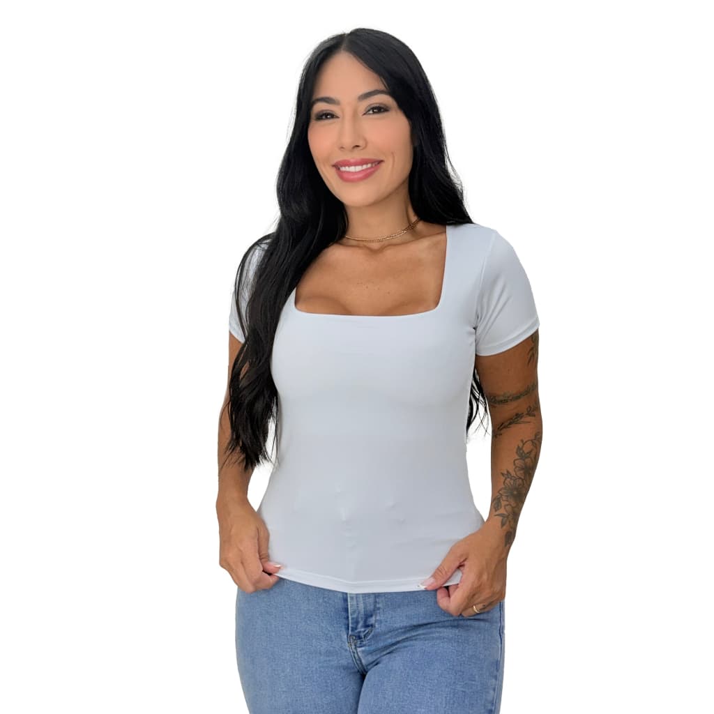 Blusa Feminina Decote Quadrado Poliamida Com Forro No Busto Básica