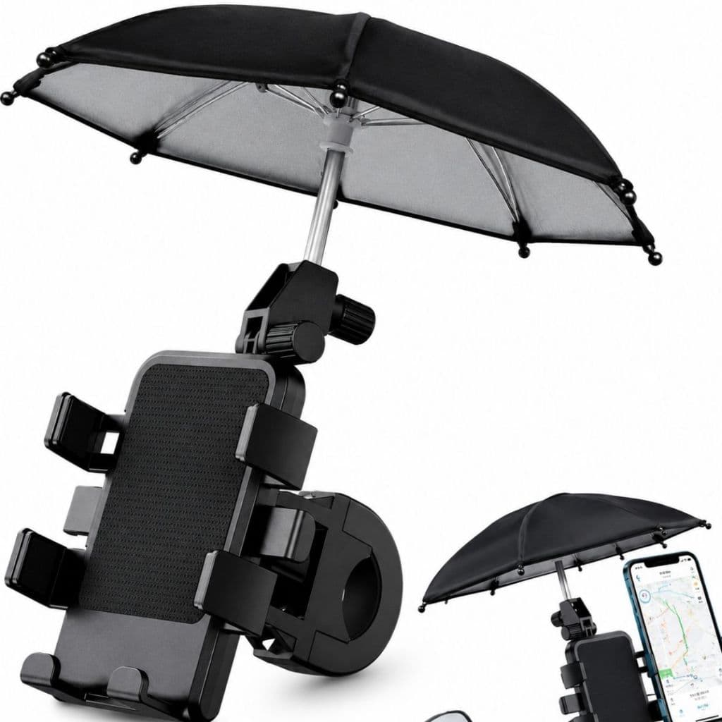 Suporte Celular Moto com Guarda Chuva Universal Rotação 360° Fixação no Retrovisor GPS