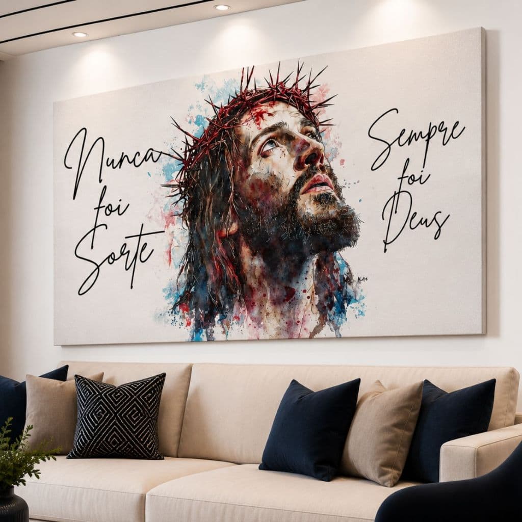 Quadro Decorativo Jesus Cristo Nunca Foi Sorte Sempre Foi Deus Religioso fé mdf  Canvas Sala Quarto Alta Definição