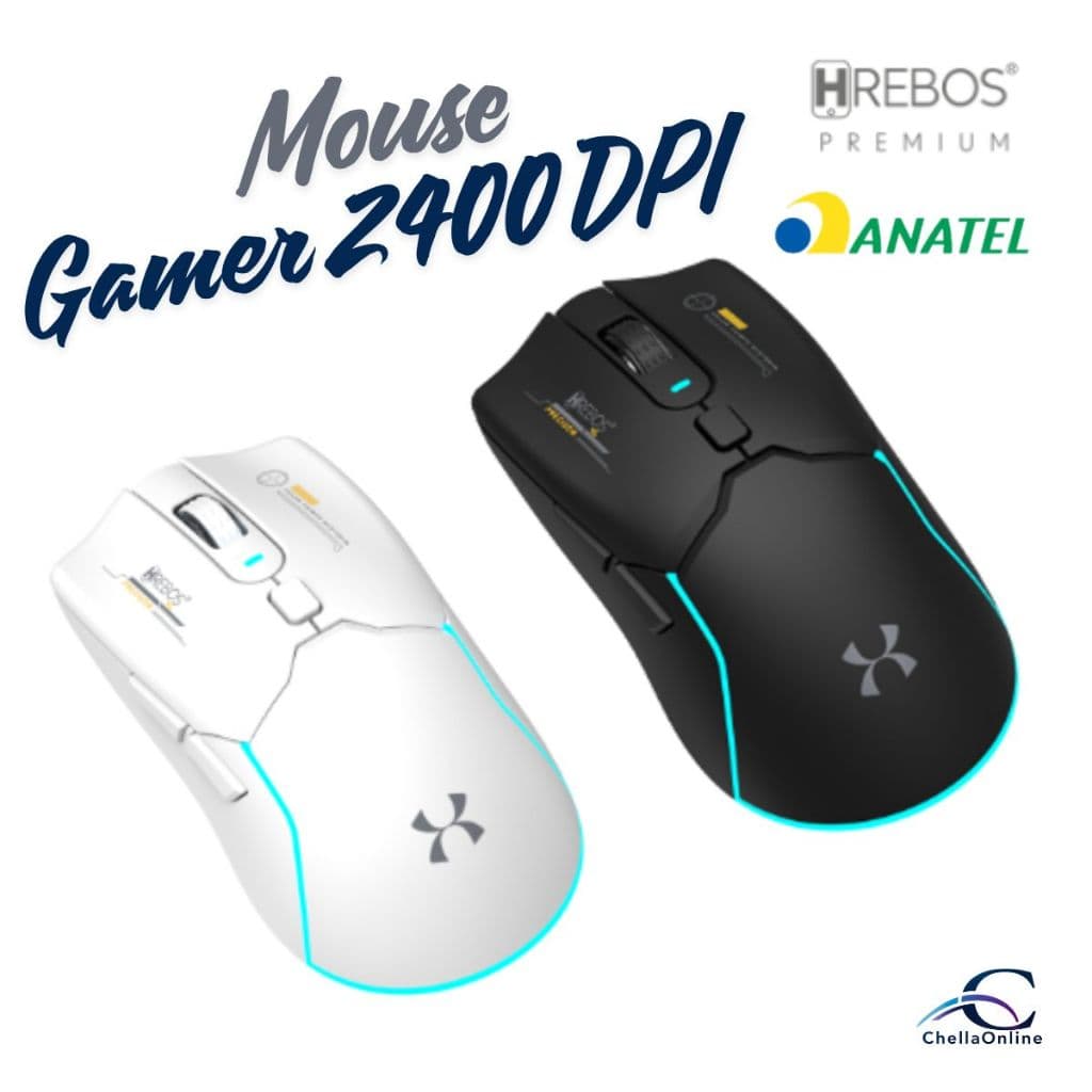 Mouse 2400DPI Atlas Gamer Hrebos Preto e Branco Precisão Velocidade Jogos Design Ergonômico Premium