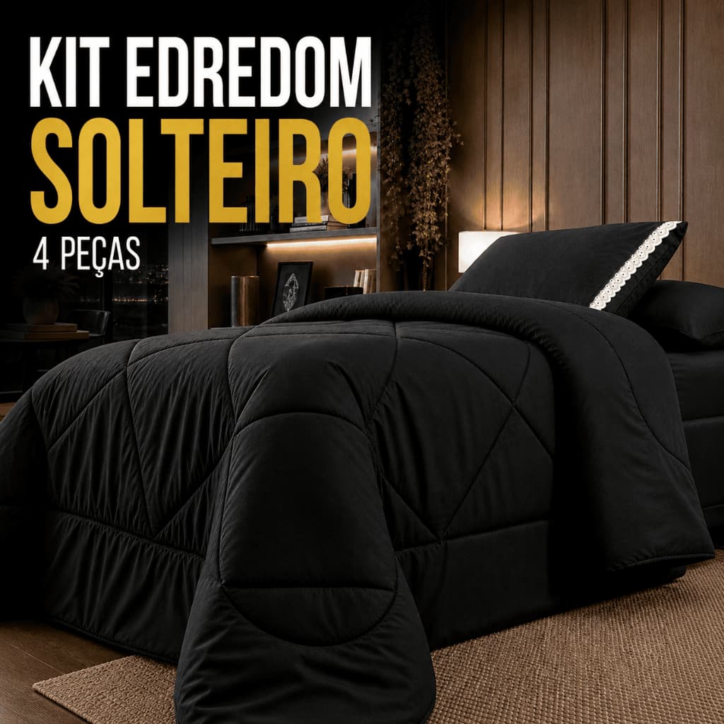 Kit Edredom Solteiro Dupla Face + Lençol 4 Pçs Quentinho Premium