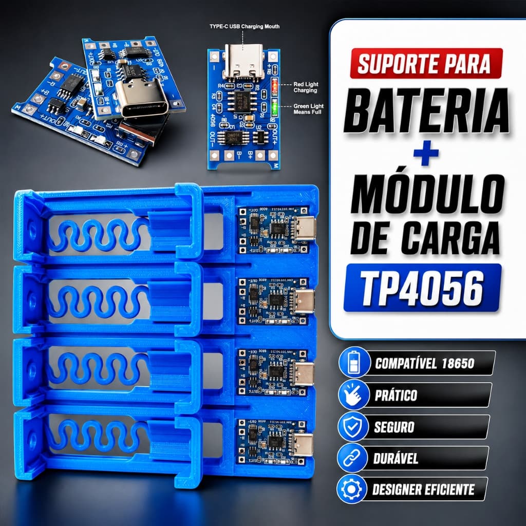 Kit Suporte Bateria 18650 + Placa De Controle De Carga