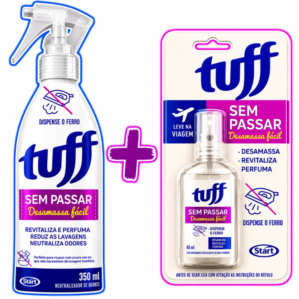 Kit Tuff Sem Passar Desamassa Fácil 350Ml E 60 Ml Com Versão Viagem Revitaliza Perfuma Roupas