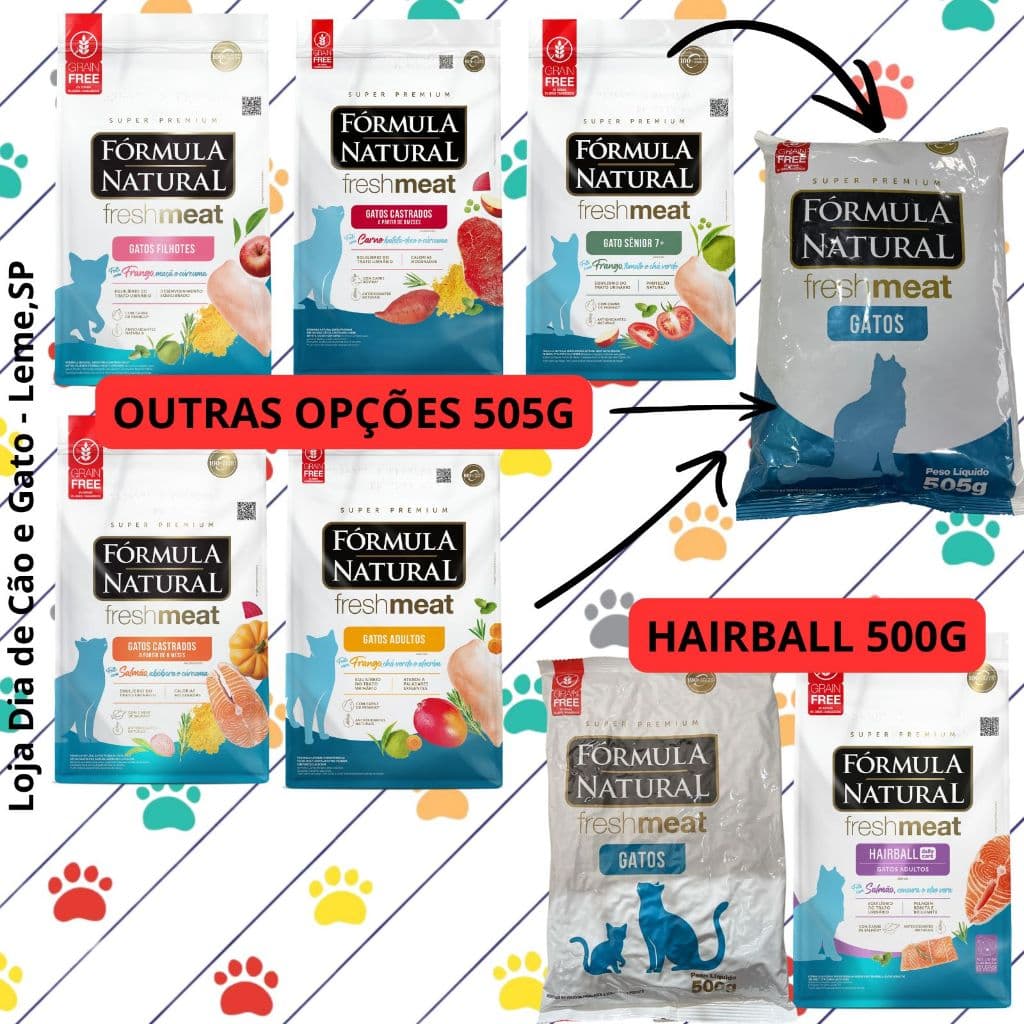 Ração 500g E 505g Fórmula Natural Fresh Meat para gatos - Filhotes, Adultos, Castrados (Salmão ou Carne)
