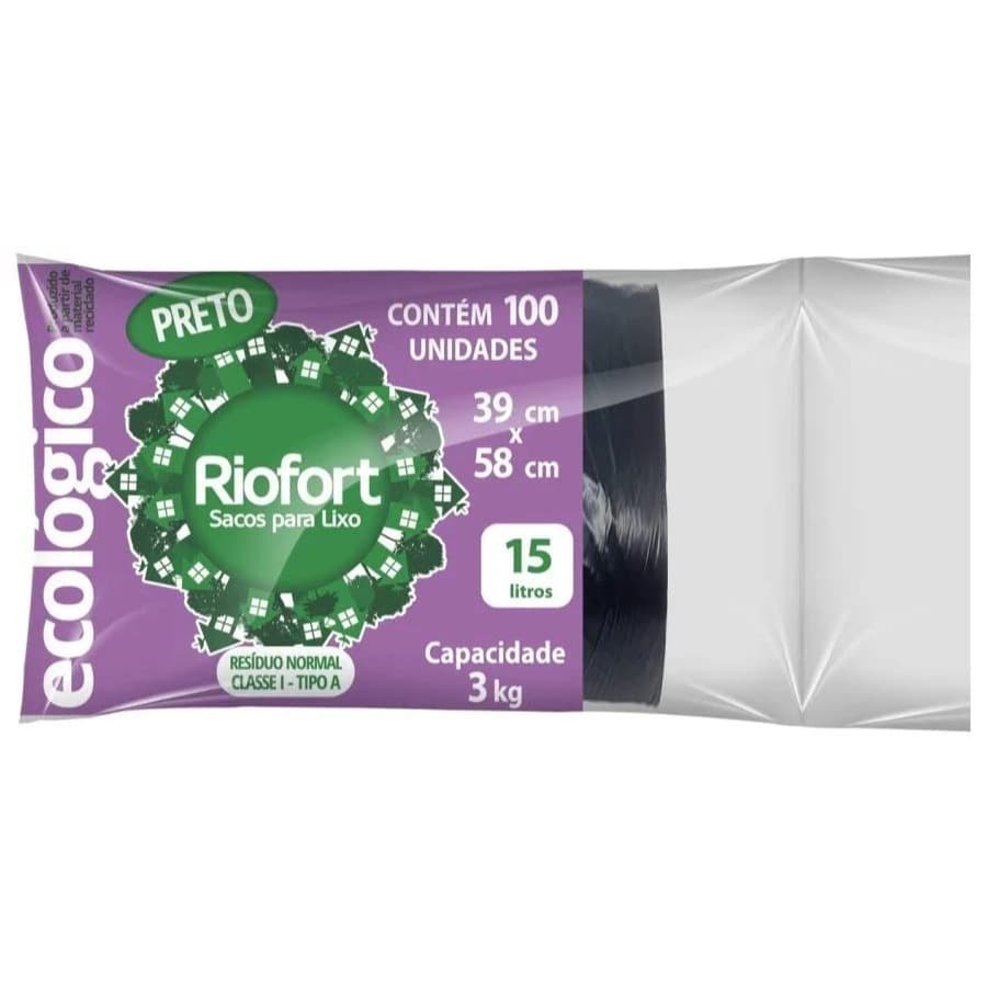 Saco Lixo Rolo Preto 15l C/100 - Riofort