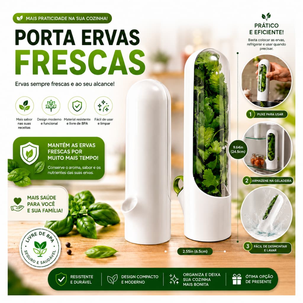 PORTA ERVAS FRESCAS – Mantenha suas Ervas Sempre Frescas por Mais Tempo
