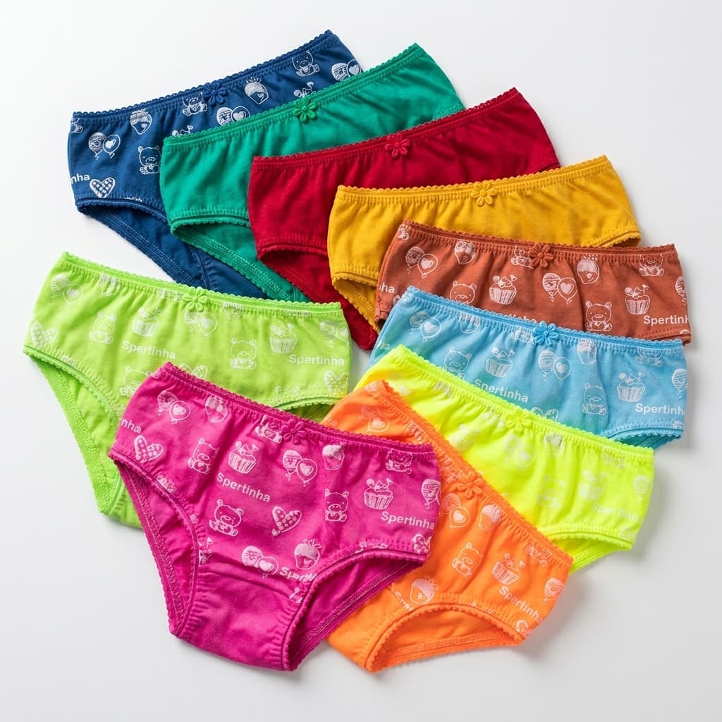 Kit Calcinha Infantil Menina Algodão Premium Lisa com Forro 100% Algodão Respirável P M G GG