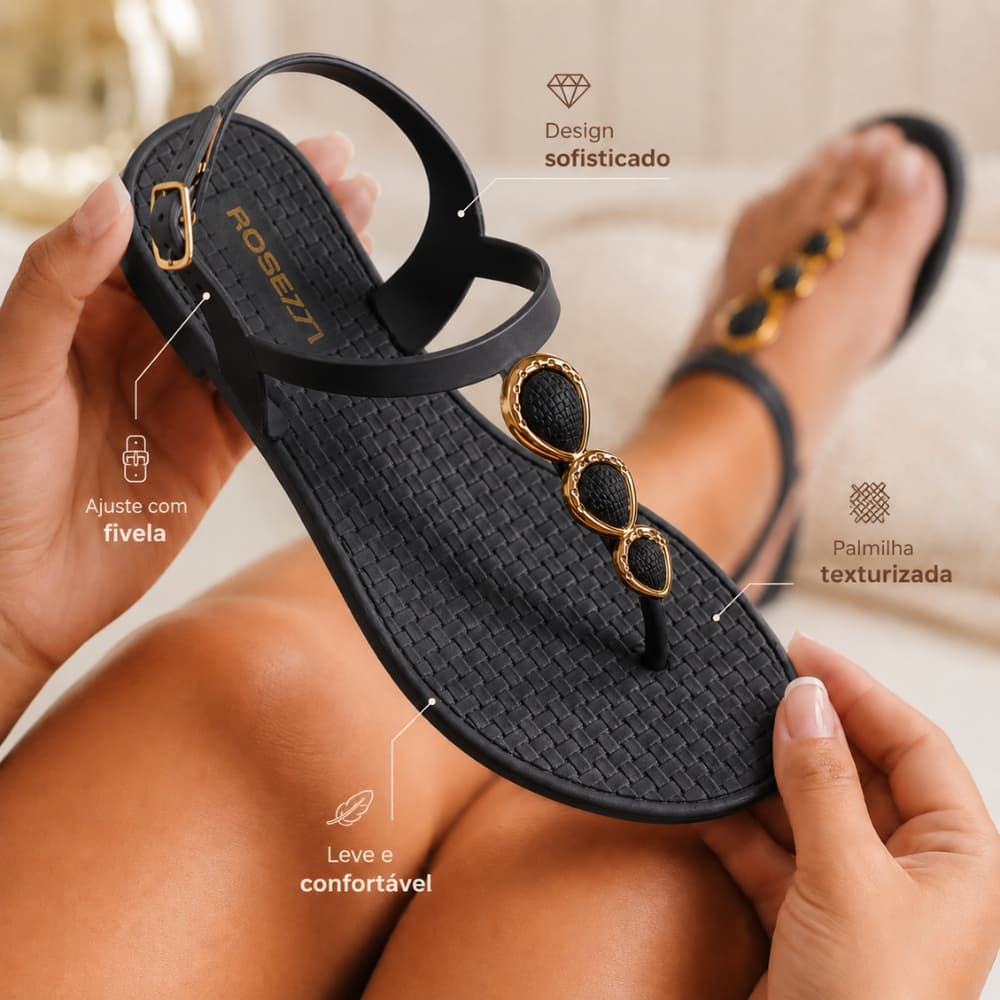 Sandália Feminina Rasteira Antiderrapante Com Pedraria Dourada Fivela Macia Ajustável Modelo Elegante Verão Outono
