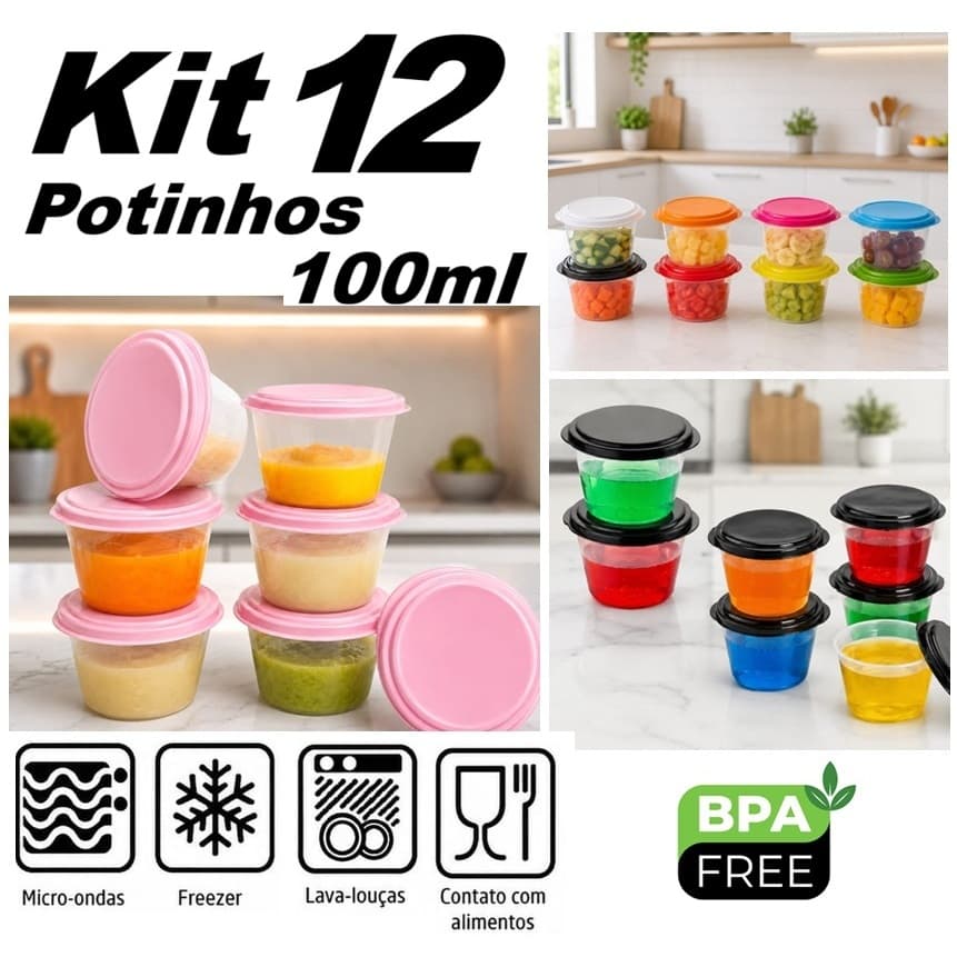 Kit 12 Potes Gelatinas / Papinha 100 ml - BPA Free