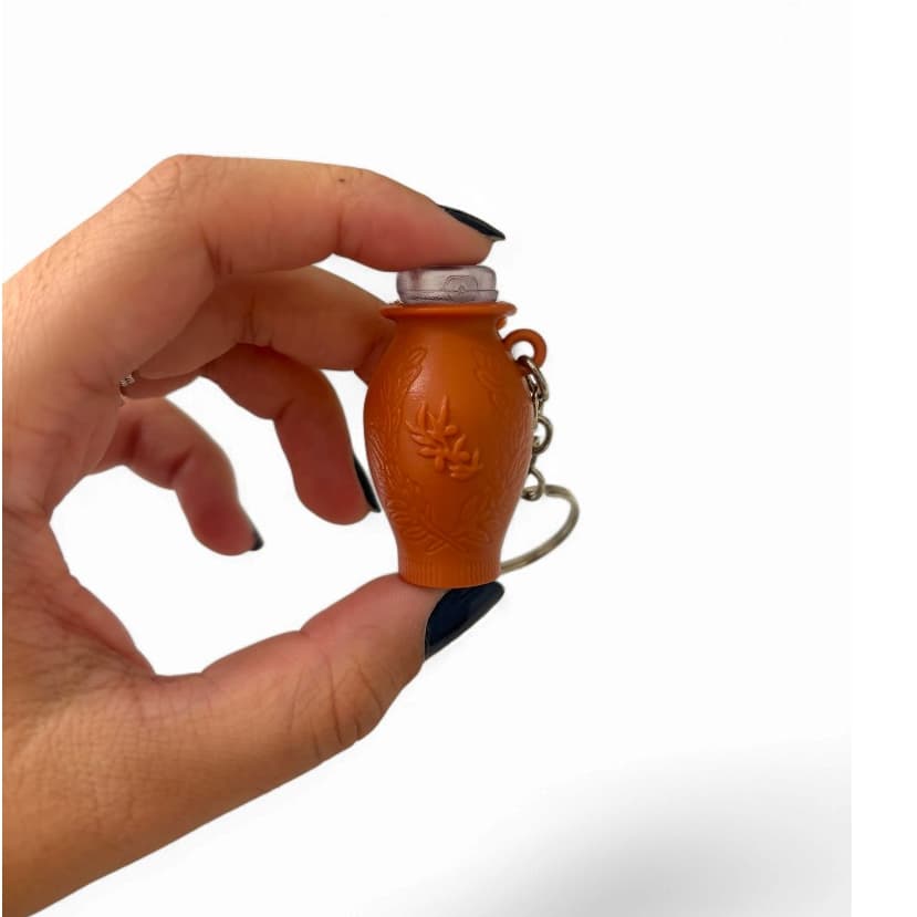 40 Chaveiro Botija Marrom Para Azeite Porta Óleo Ungido com detalhes de ramo de oliveira