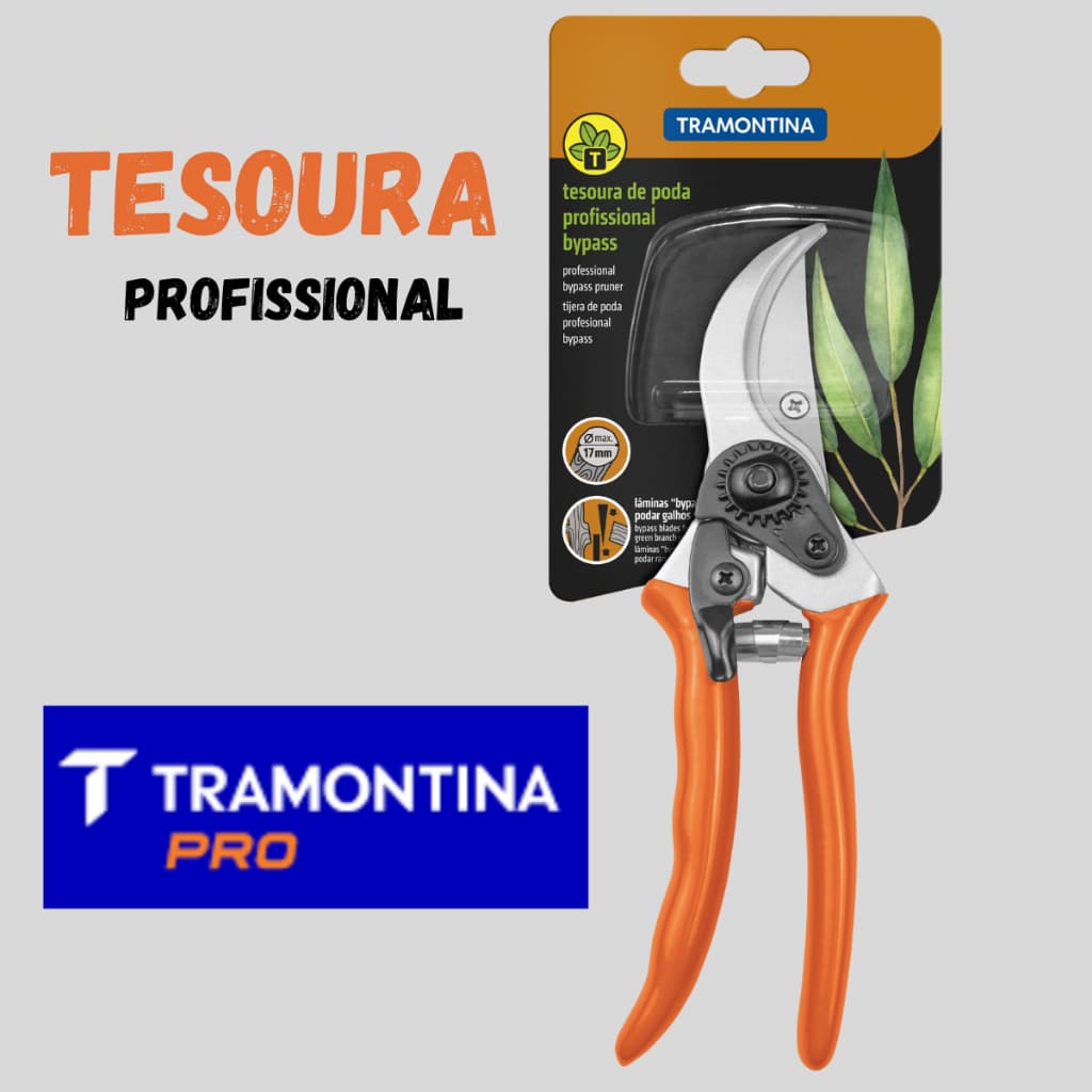 TESOURA DE PODA PROFISSIONAL TRAMONTINA COM LAMINA METALICA E CABO REVESTIDO PLASTICO