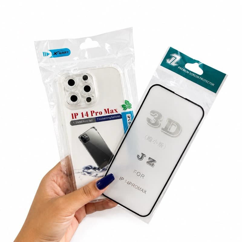 Kit Proteção Completa para IPHONE 14 PRO MAX Capinha Anti-Impacto + Película 3D de Vidro temperado.