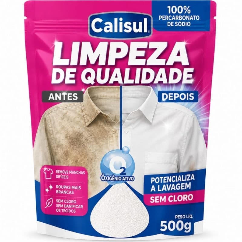 Percarbonato de Sódio calisul 500g a 2k Tira Manchas / Sem Cloro/ Multiuso/ Alta Qualidade/roupas brancas e coloridas